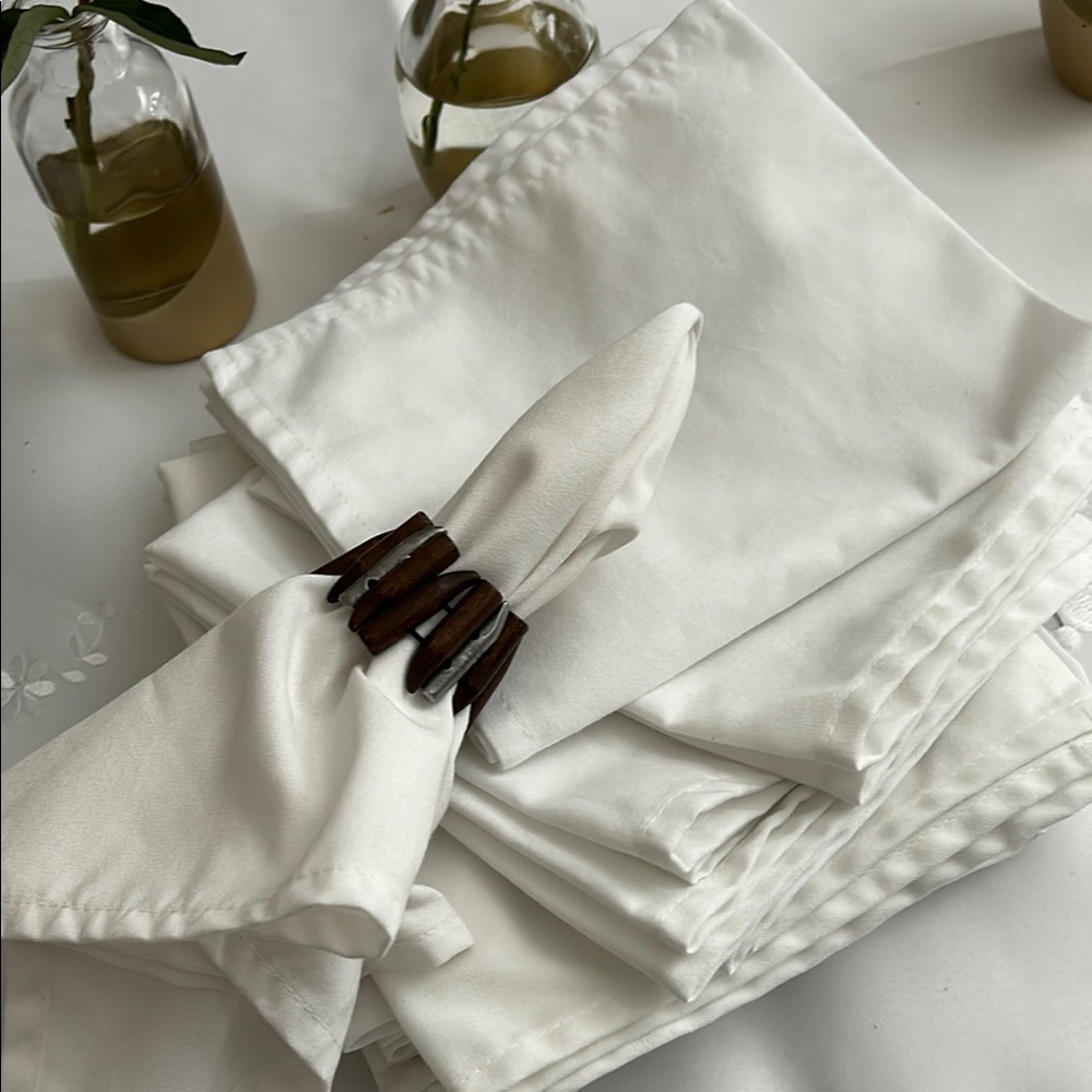 Elegant White Cloth Napkins with Wooden Ring
